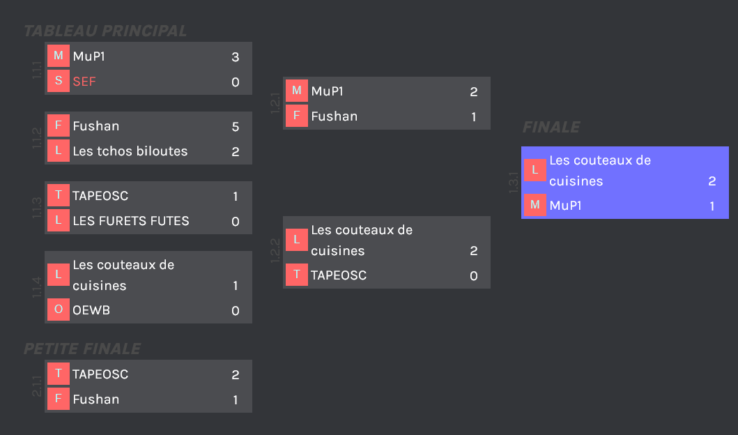 L'arbre complet du tournoi Mario Striker